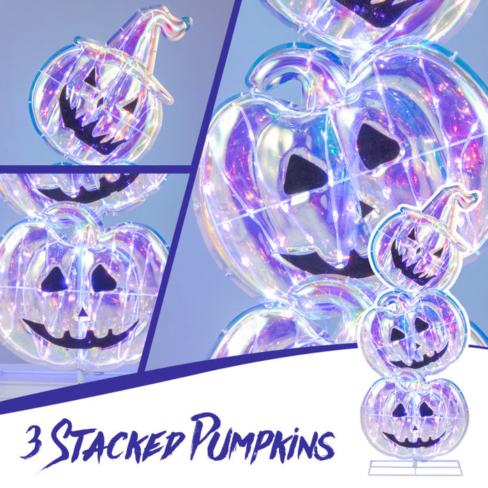 Halloween Glowing Stacked Pumpkins (3 Pieces) with 150 Built-in LED Lights - Suitable for Halloween Decorations and Haunted Houses