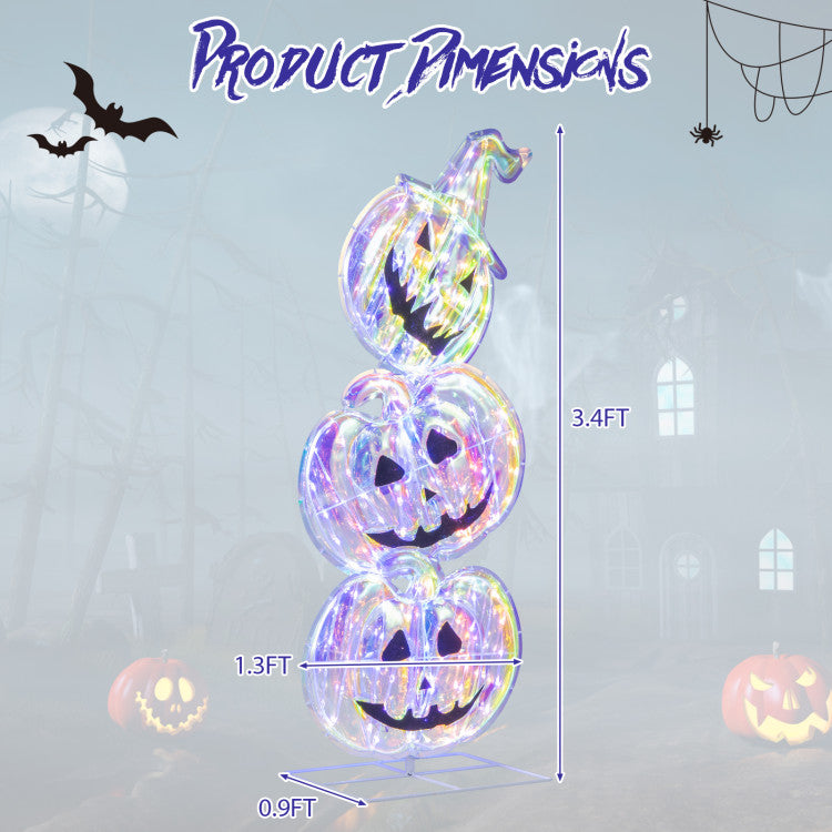Halloween Glowing Stacked Pumpkins (3 Pieces) with 150 Built-in LED Lights - Suitable for Halloween Decorations and Haunted Houses