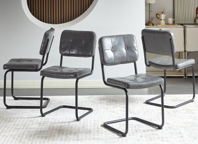 Set of 4, PU Leisure Chairs Living Room Chair with Metal Legs