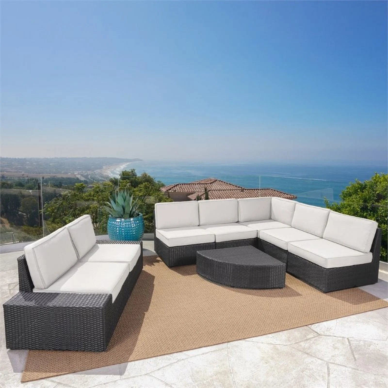 8 Piece Outdoor Wicker Sectional Sofa Set in Gray