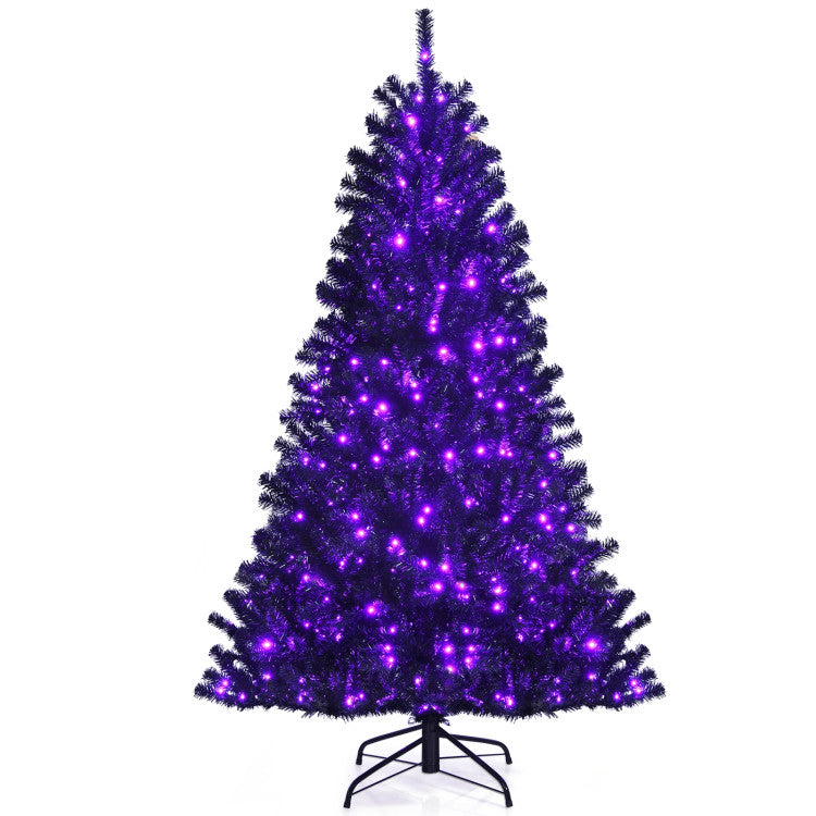 Halloween Black Christmas Tree with Purple LED Lights - DIY Party Decoration