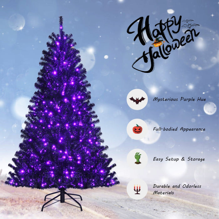 Halloween Black Christmas Tree with Purple LED Lights - DIY Party Decoration