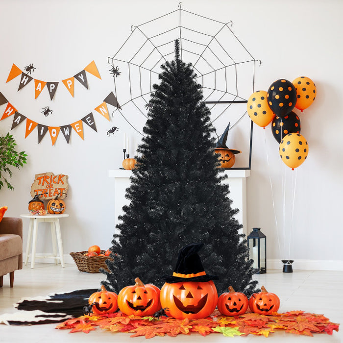 Halloween Black Christmas Tree with Purple LED Lights - DIY Party Decoration