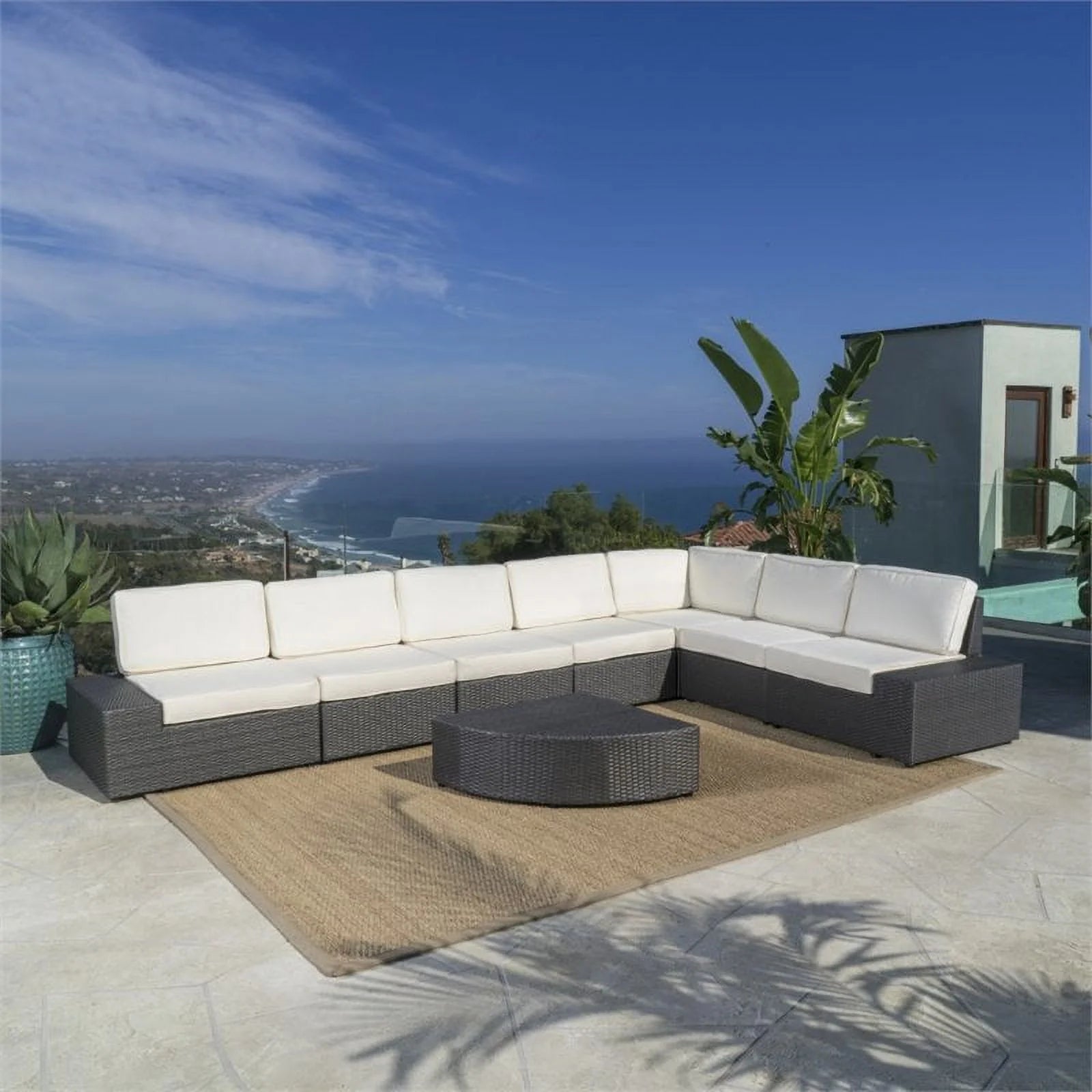 8 Piece Outdoor Wicker Sectional Sofa Set in Gray