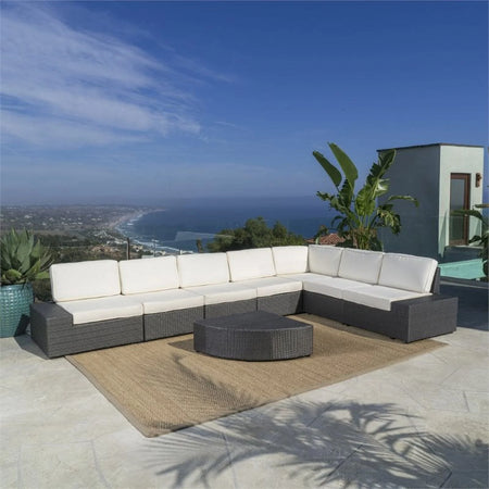 8 Piece Outdoor Wicker Sectional Sofa Set in Gray