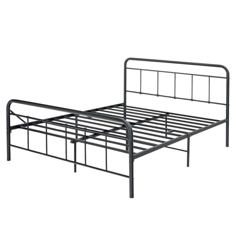 Rustic Industrial Black Metal Bed Frame with Storage Underneath