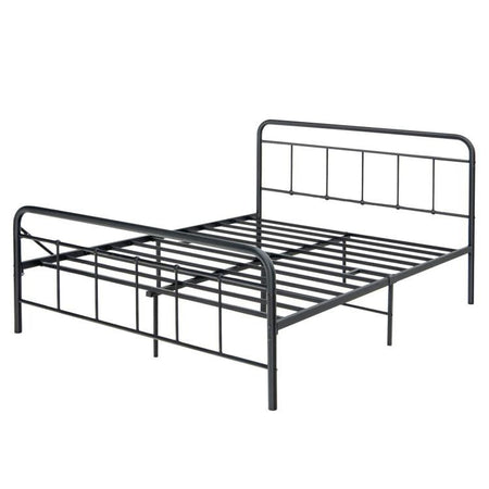 Rustic Industrial Black Metal Bed Frame with Storage Underneath
