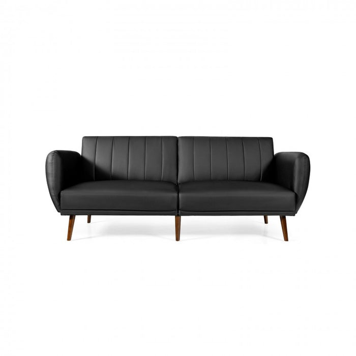 Living Room 3-Seater Black PU Leather Sofa with Adjustable Backrest