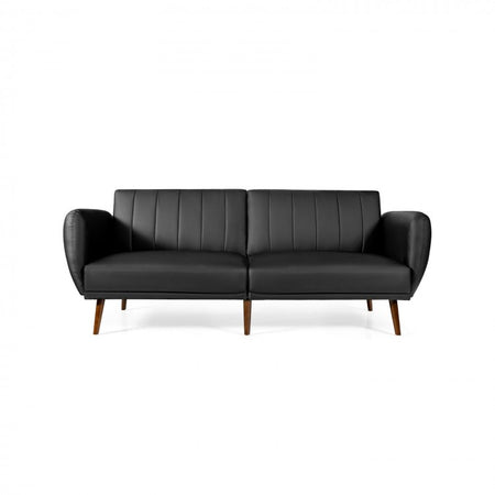 Living Room 3-Seater Black PU Leather Sofa with Adjustable Backrest