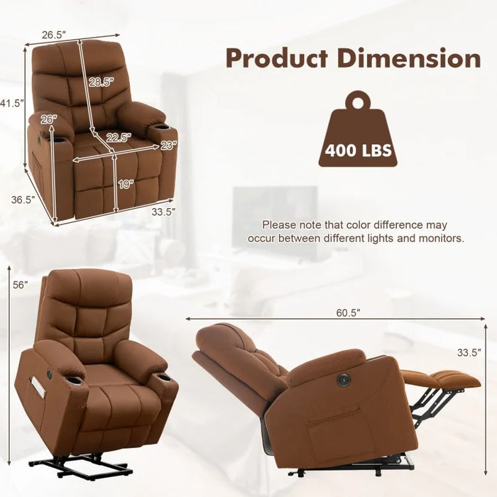 Electric Lift Recliner Massage Chair with USB and Cup Holders for Home Use