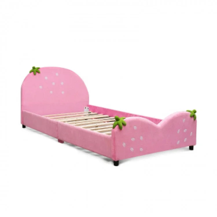 Strawberry Pattern Velvet Children's Bed in Pink