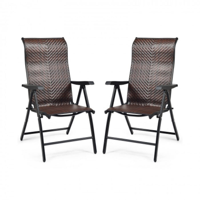 Outdoor Rattan 2-Piece Folding Brown Lounge Chair Set with Reclining Chairs for Patio and Garden, 5-Position Adjustable Tilt
