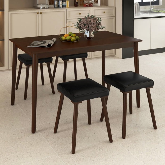 Mid-Century Vintage Dining Room Table Sets - 5-Piece Set with Built-in Rectangular Table and 4 Upholstered Stools - Suitable for Kitchen and Restaurant