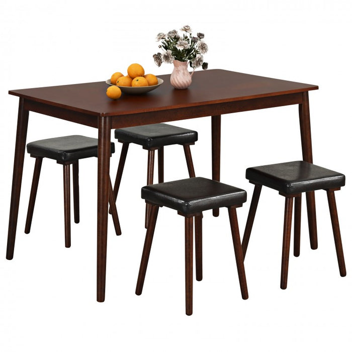 Mid-Century Vintage Dining Room Table Sets - 5-Piece Set with Built-in Rectangular Table and 4 Upholstered Stools - Suitable for Kitchen and Restaurant