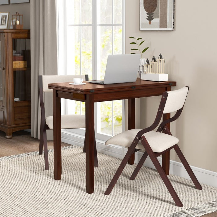 Mid-Century Expandable Dining Room Table Set with 2 Padded Folding Chairs - Suitable for Restaurant