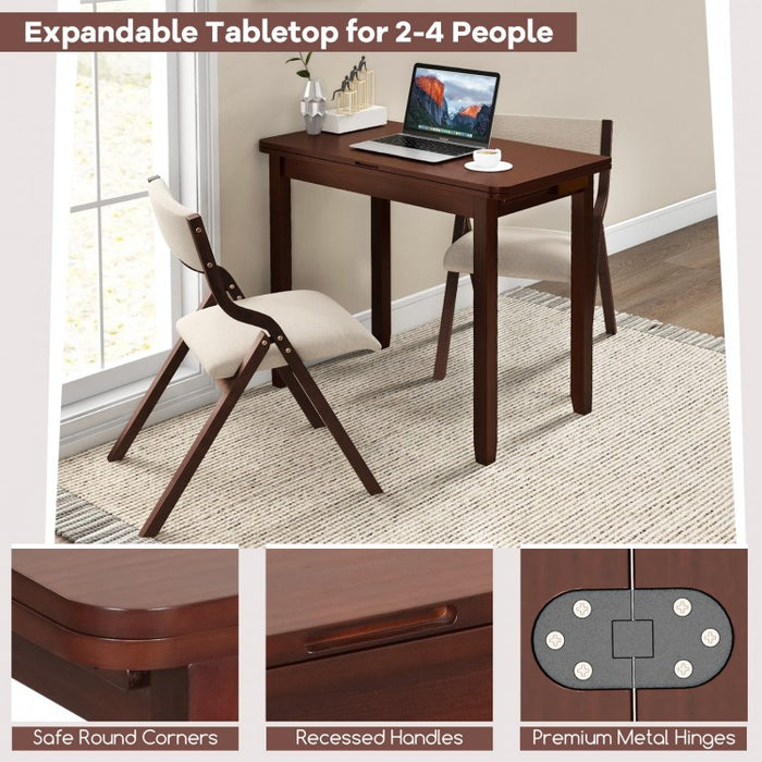 Mid-Century Expandable Dining Room Table Set with 2 Padded Folding Chairs - Suitable for Restaurant
