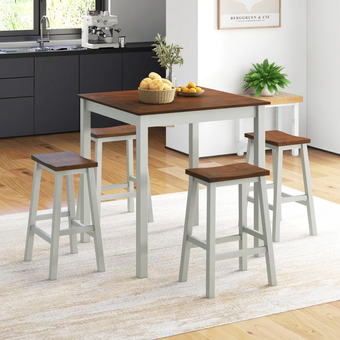 Modern Minimalist Small Dining Room Sets - 5-Piece Set with 4 Saddle Stools - Suitable for Kitchen and Restaurant