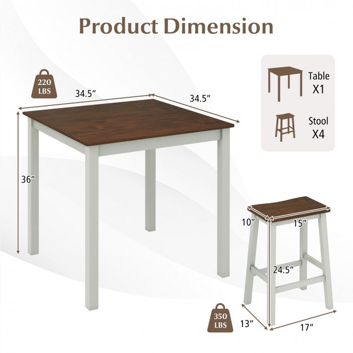 Modern Minimalist Small Dining Room Sets - 5-Piece Set with 4 Saddle Stools - Suitable for Kitchen and Restaurant