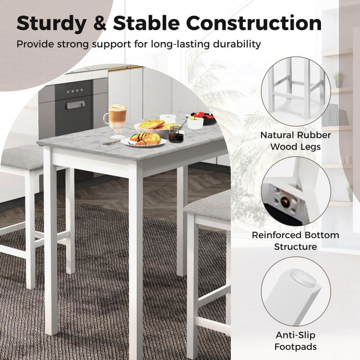 Modern Dining Room Table Sets - 3-Piece Set with Built-in Rectangular Table and Bar Stools - Suitable for Kitchen and Restaurant