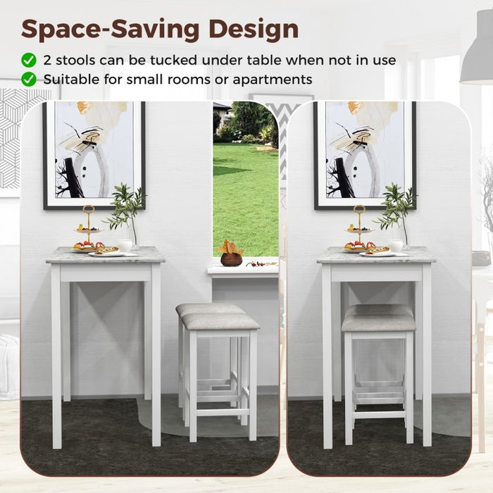 Modern Dining Room Table Sets - 3-Piece Set with Built-in Rectangular Table and Bar Stools - Suitable for Kitchen and Restaurant