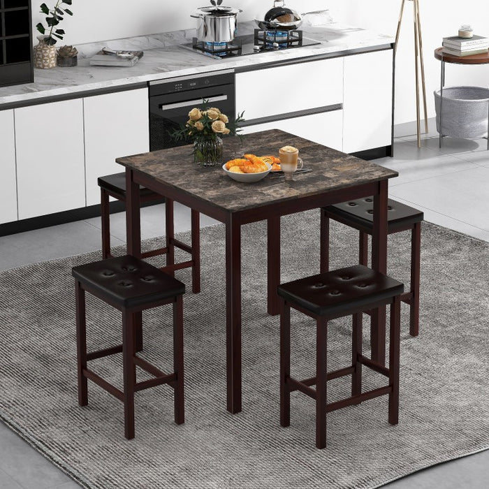 Vintage Small Dining Room Sets with Table and 4 Padded Bar Stools - Suitable for Restaurant and Bistro