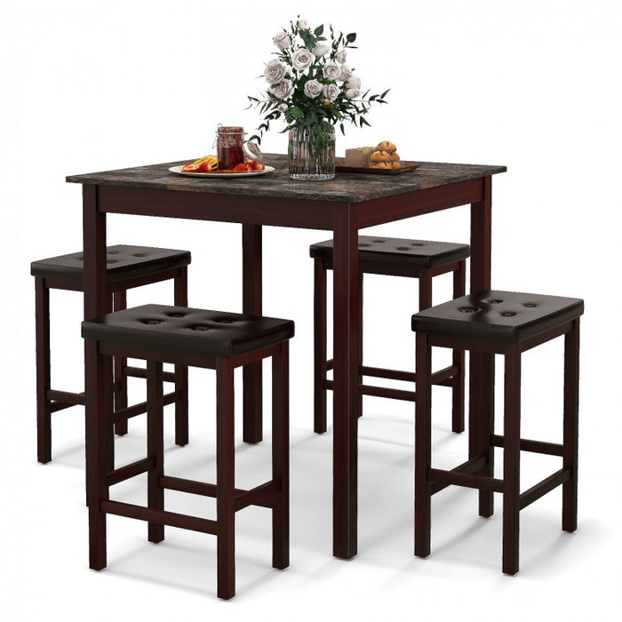 Vintage Small Dining Room Sets with Table and 4 Padded Bar Stools - Suitable for Restaurant and Bistro
