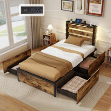 Load image into Gallery viewer, Industrial Style Metal Bed Frame with Drawers USB Ports and LED Lights
