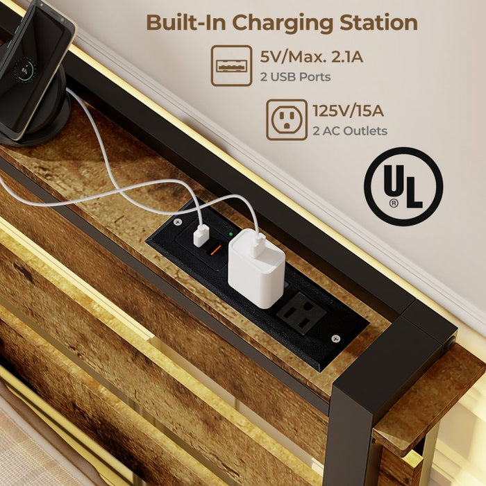 Industrial Style Metal Bed Frame with Drawers USB Ports and LED Lights