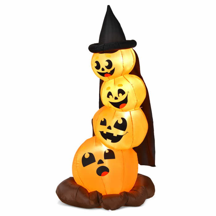 Costway Halloween Inflatable Pumpkin Set with Witch Hat and LED Lights - Suitable for Holiday Parties and Haunted Houses