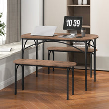 Charger l&#39;image dans la galerie, Industrial Style Dining Room Table Set - 3-Piece Set with Oval Table and 2 Benches - Suitable for Kitchen, Restaurant, and Small Tavern
