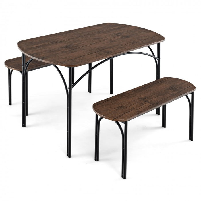 Industrial Style Dining Room Table Set - 3-Piece Set with Oval Table and 2 Benches - Suitable for Kitchen, Restaurant, and Small Tavern