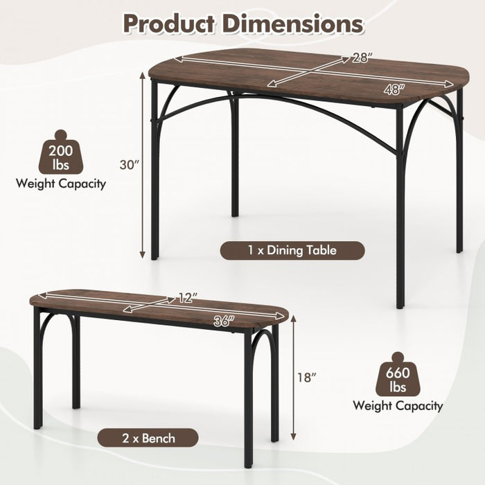 Industrial Style Dining Room Table Set - 3-Piece Set with Oval Table and 2 Benches - Suitable for Kitchen, Restaurant, and Small Tavern