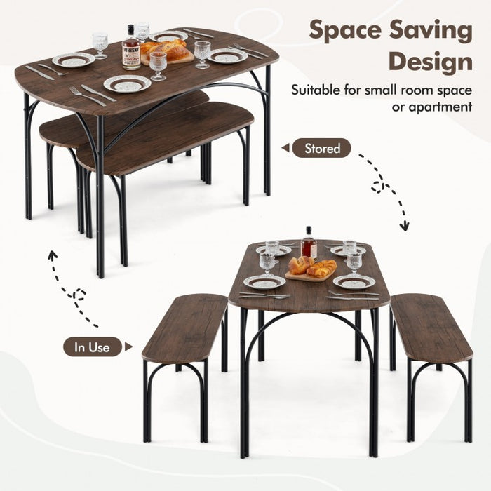Industrial Style Dining Room Table Set - 3-Piece Set with Oval Table and 2 Benches - Suitable for Kitchen, Restaurant, and Small Tavern
