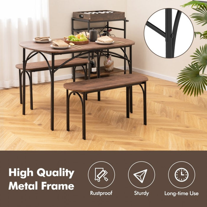 Industrial Style Dining Room Table Set - 3-Piece Set with Oval Table and 2 Benches - Suitable for Kitchen, Restaurant, and Small Tavern