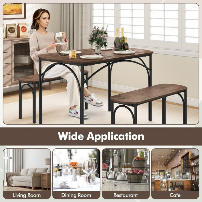 Industrial Style Dining Room Table Set - 3-Piece Set with Oval Table and 2 Benches - Suitable for Kitchen, Restaurant, and Small Tavern