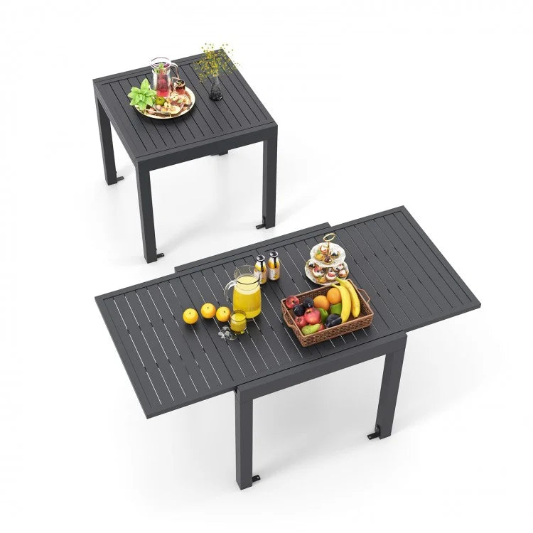 Outdoor Gray Expandable Dining Table - Seats Up to 6 People - Suitable for Patio, Backyard, and Poolside