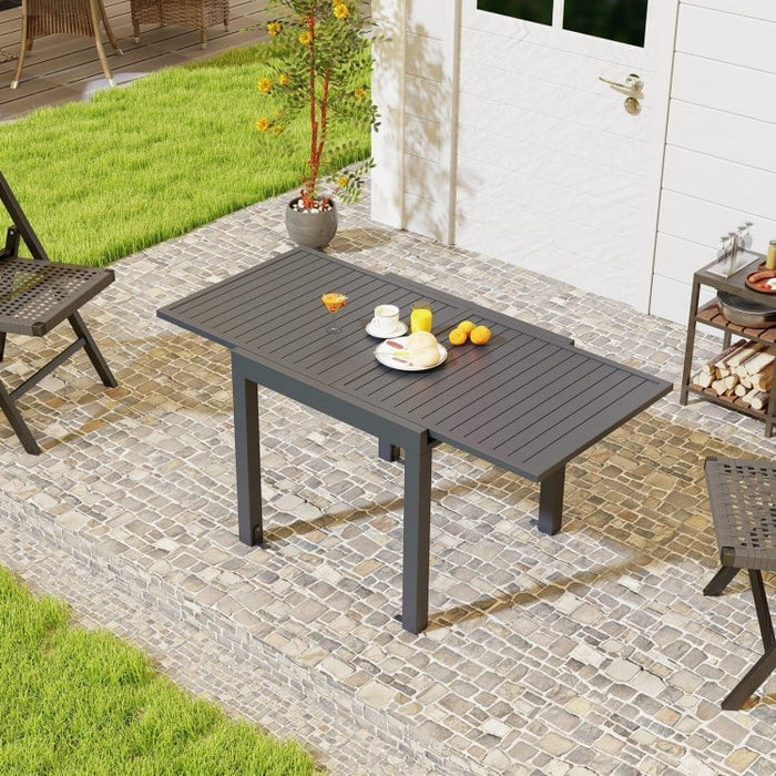 Outdoor Gray Expandable Dining Table - Seats Up to 6 People - Suitable for Patio, Backyard, and Poolside
