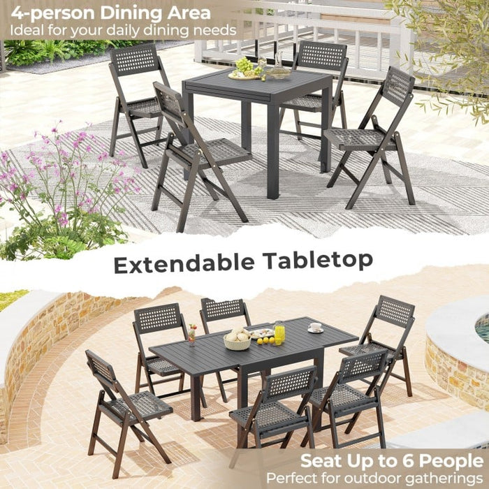 Outdoor Gray Expandable Dining Table - Seats Up to 6 People - Suitable for Patio, Backyard, and Poolside