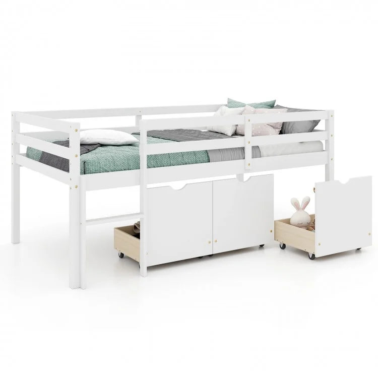 Costway Furniture:Multifunctional Loft Bed with Drawers and Ladder