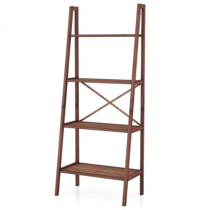 Multifunctional 4-Tier Bamboo Ladder Bookshelf Decorative Storage Rack