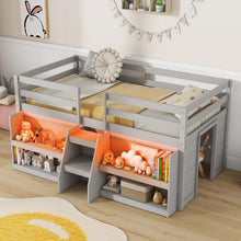 Charger l&#39;image dans la galerie, Costway Furniture:Bedroom Loft Bed with LED Lights for Two People
