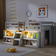 Charger l&#39;image dans la galerie, Costway Furniture:Bedroom Loft Bed with LED Lights for Two People
