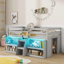 Charger l&#39;image dans la galerie, Costway Furniture:Bedroom Loft Bed with LED Lights for Two People
