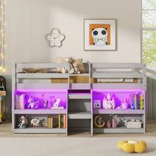 Charger l&#39;image dans la galerie, Costway Furniture:Bedroom Loft Bed with LED Lights for Two People
