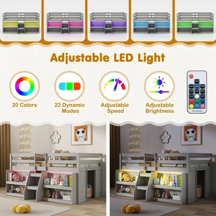 Costway Furniture:Bedroom Loft Bed with LED Lights for Two People