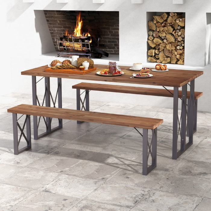 Outdoor Patio Picnic Rectangular Bench Table Chair Furniture Set