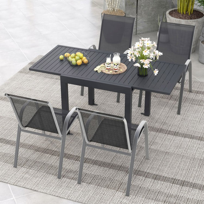 Outdoor Gray Dining Room Table and Chairs Set - 5-Piece Set with Expandable Table - Suitable for Backyard and Patio