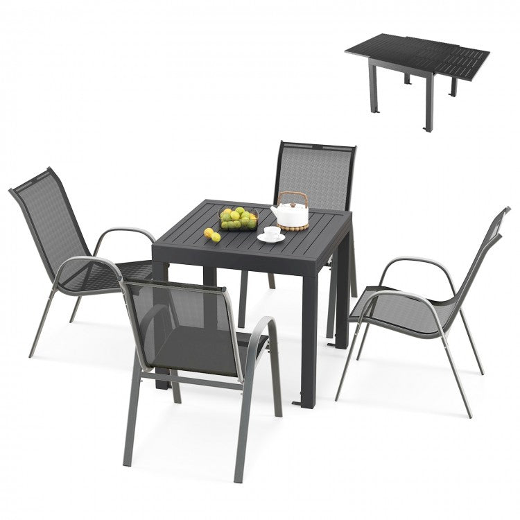Outdoor Gray Dining Room Table and Chairs Set - 5-Piece Set with Expandable Table - Suitable for Backyard and Patio