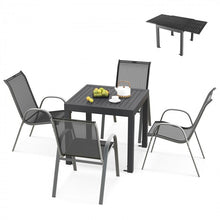 Charger l&#39;image dans la galerie, Outdoor Gray Dining Room Table and Chairs Set - 5-Piece Set with Expandable Table - Suitable for Backyard and Patio
