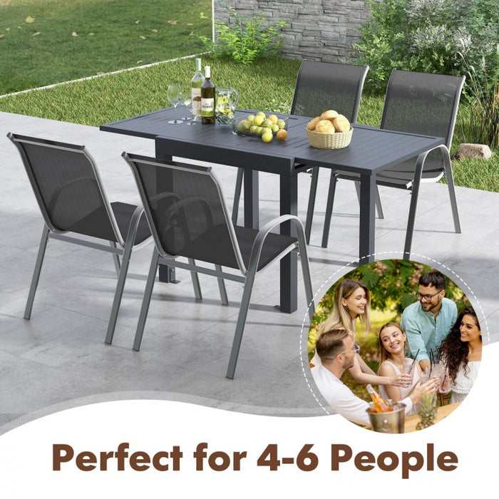 Outdoor Gray Dining Room Table and Chairs Set - 5-Piece Set with Expandable Table - Suitable for Backyard and Patio